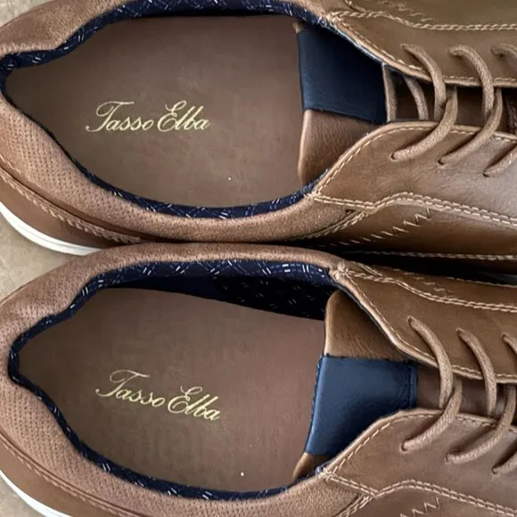 Tasso Elba Leo Brown Leather Casual Oxford Shoes Lace Closure Cushioned Sole 9.5
