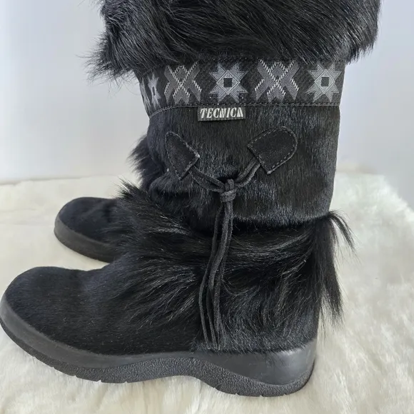 Tecnica Skandia Italian Made Women's Black Goat Fur Boots - Size 8.5 EUC
