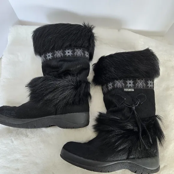 Tecnica Skandia Italian Made Women's Black Goat Fur Boots - Size 8.5 EUC