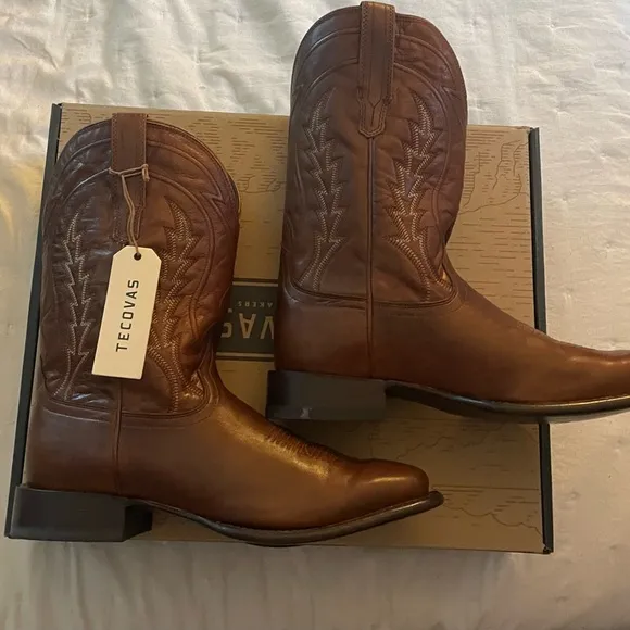 Tecovas Brown Cowboy Western Boots with Detailed Stitching