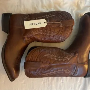 Tecovas Brown Cowboy Western Boots with Detailed Stitching