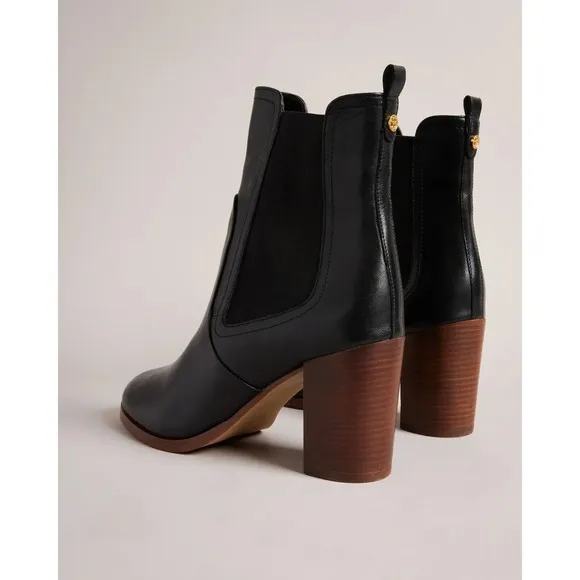 TED BAKER Daphina Leather Bootie Black Block Heel Boot Women Size  7.5 / 38 NEW