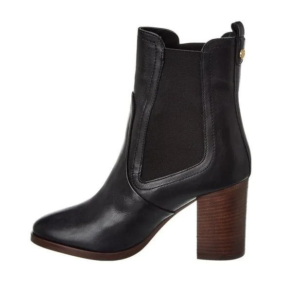 TED BAKER Daphina Leather Bootie Black Block Heel Boot Women Size  7.5 / 38 NEW