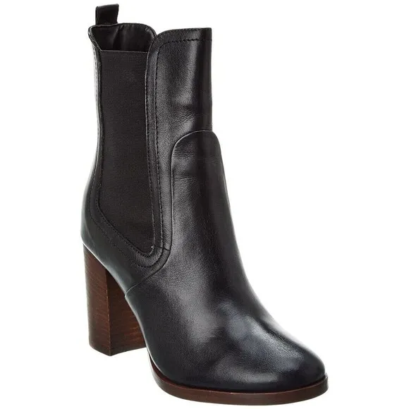 TED BAKER Daphina Leather Bootie Black Block Heel Boot Women Size  7.5 / 38 NEW