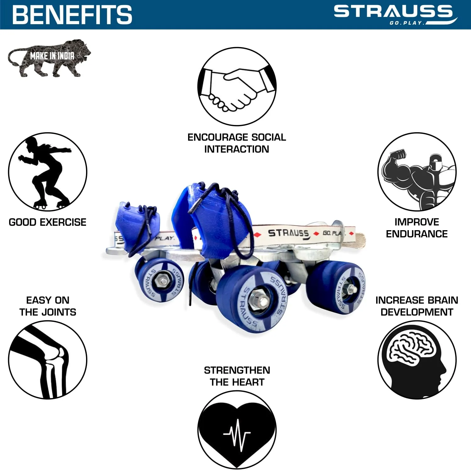 Tenacity Roller Skates: Adjustable Skating Shoes with Safety Features | For Ages 4-6 | Blue