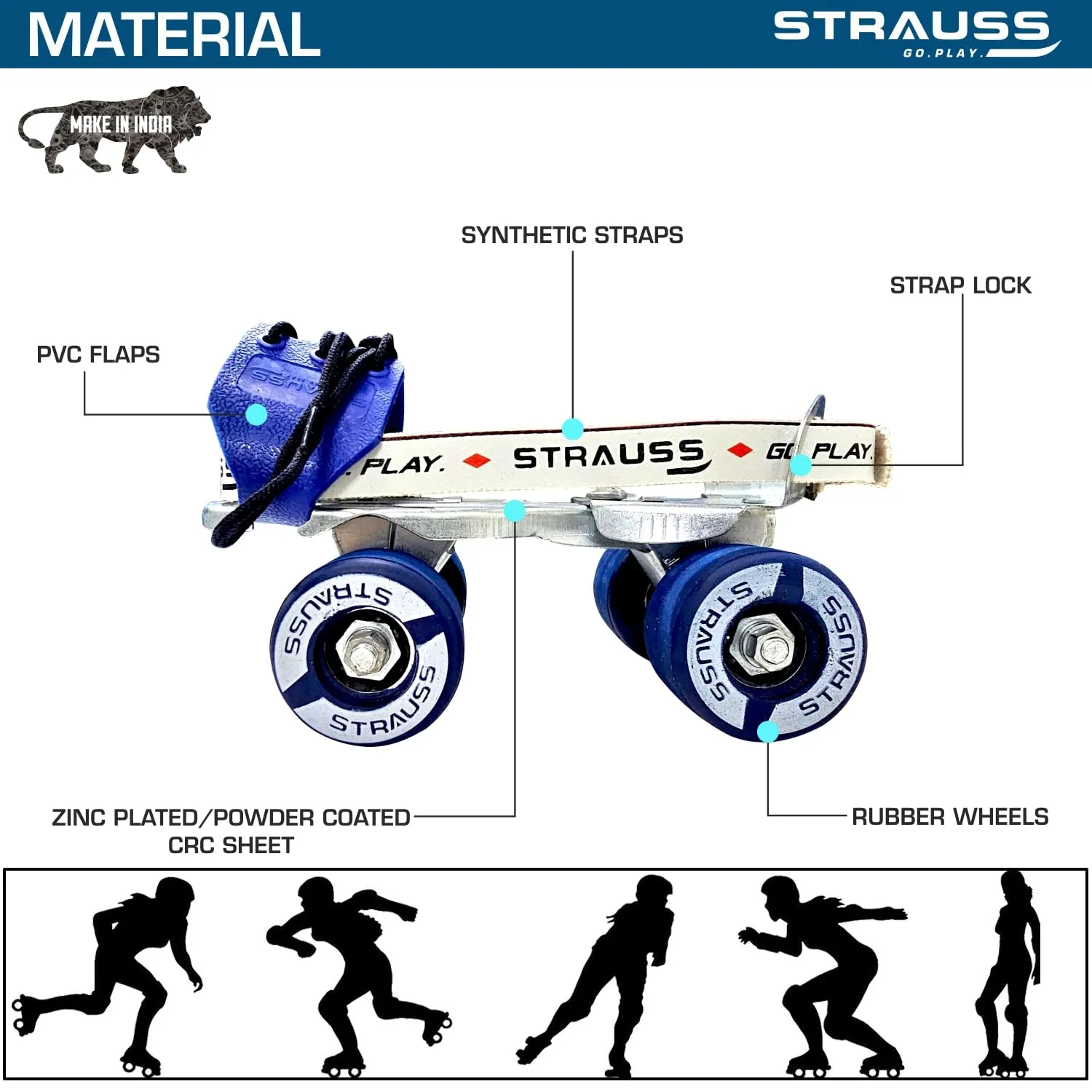 Tenacity Roller Skates: Adjustable Skating Shoes with Safety Features | For Ages 4-6 | Blue