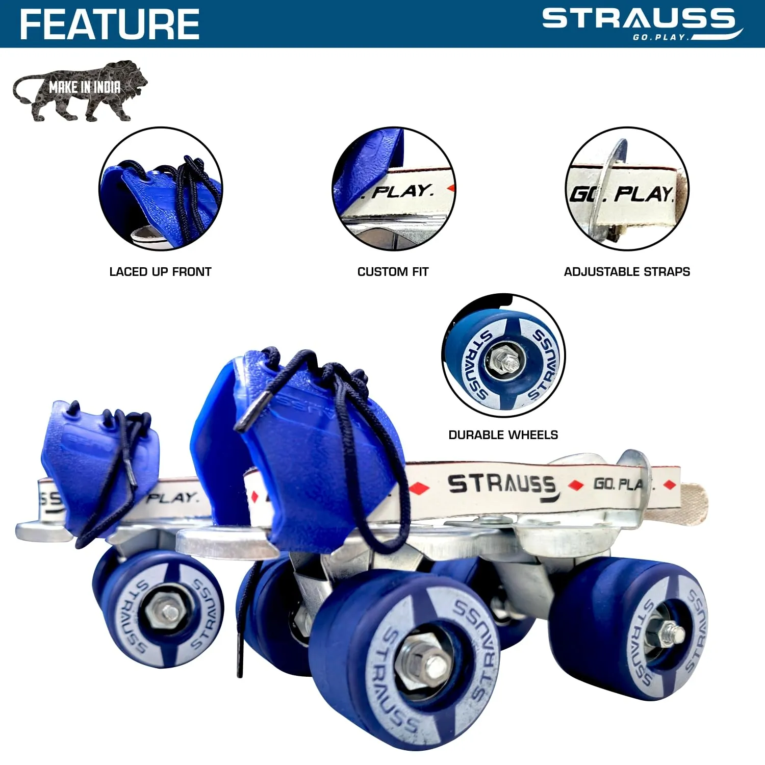 Tenacity Roller Skates: Adjustable Skating Shoes with Safety Features | For Ages 4-6 | Blue
