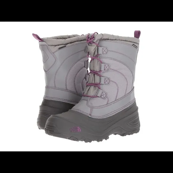 The North Face Youth Alpenglow IV Waterproof Snow Boots Frost Grey Wood Violet