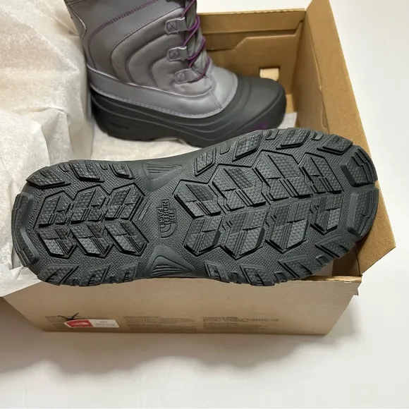The North Face Youth Alpenglow IV Waterproof Snow Boots Frost Grey Wood Violet