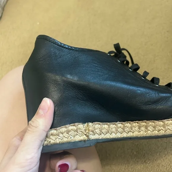 Theory Women’s Black Leather Jute Wedge Lace-Up Boots Size Women’s 37 (Size 7)