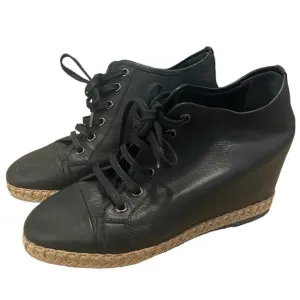 Theory Women’s Black Leather Jute Wedge Lace-Up Boots Size Women’s 37 (Size 7)