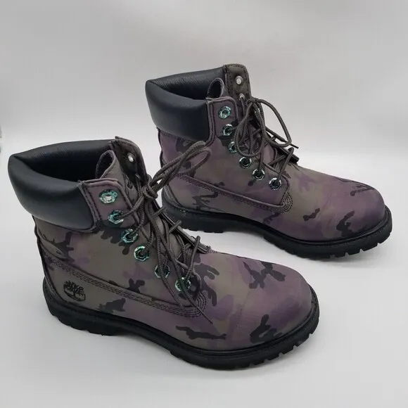 Timberland A25E3 Women Purple 6&quot; Iridescent Premium Fabric Camo Boots 6