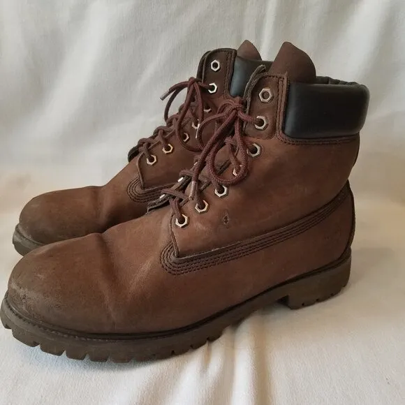 Timberland Men 11M 6'' Premium 400g Waterproof Boots Brown Leather Padded Collar