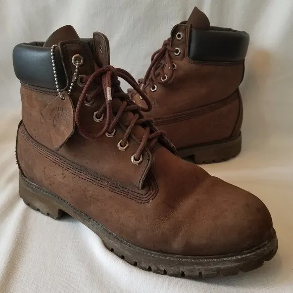 Timberland Men 11M 6'' Premium 400g Waterproof Boots Brown Leather Padded Collar