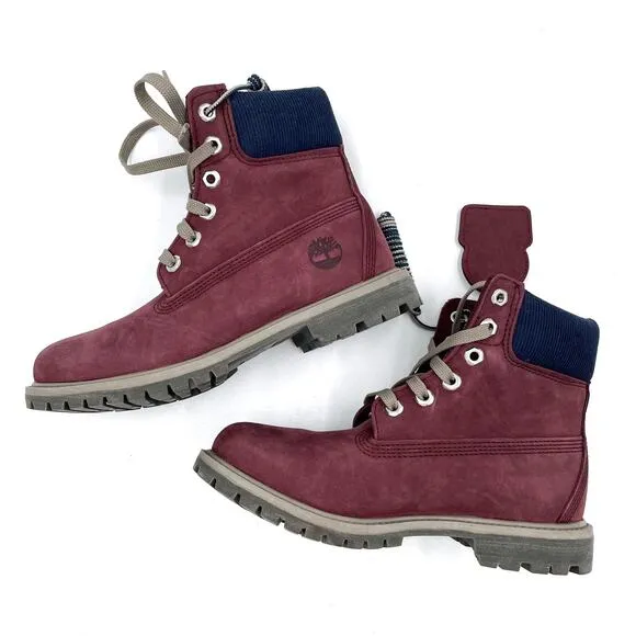 Timberland Premium 6&quot; Waterproof Boots Burgundy Leather Lace Up Sz 7 Women