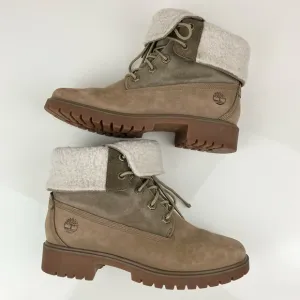 Timberland Women’s Jayne Teddy Fleece Fold Down Brown 2 Tone Boots Size 6.5