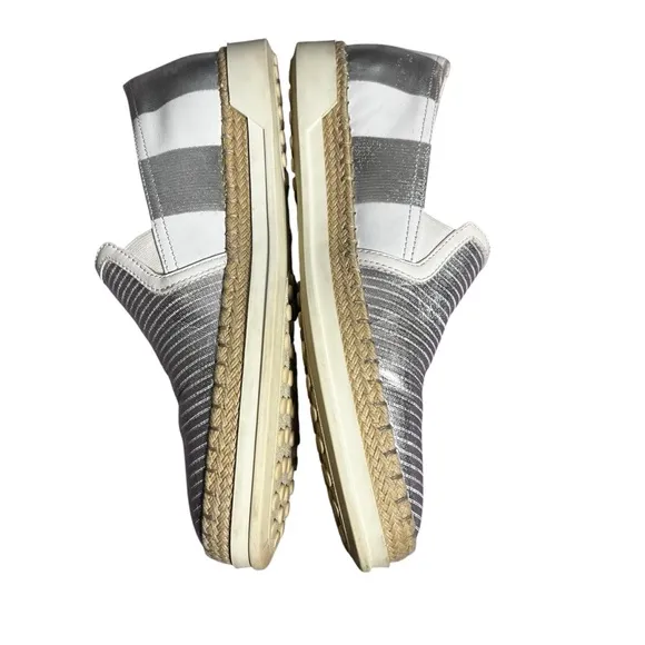 TOD's Women's Shoes Silver &amp; White Leather Espadrille Slip on Size 36.5