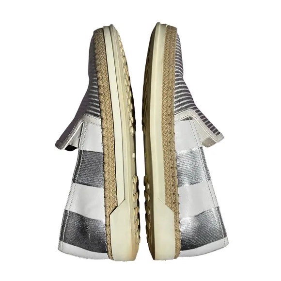 TOD's Women's Shoes Silver &amp; White Leather Espadrille Slip on Size 36.5