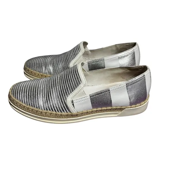 TOD's Women's Shoes Silver &amp; White Leather Espadrille Slip on Size 36.5