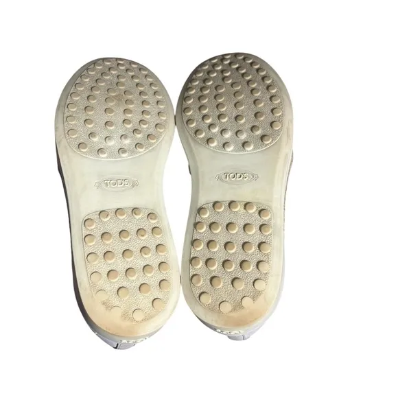 TOD's Women's Shoes Silver &amp; White Leather Espadrille Slip on Size 36.5