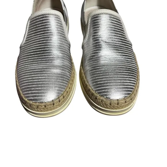TOD's Women's Shoes Silver &amp; White Leather Espadrille Slip on Size 36.5