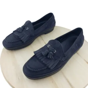 Tod's Women's Suede Fringe and Tassel Driving Loafer Slip On Shoe Size 40.5 Gray