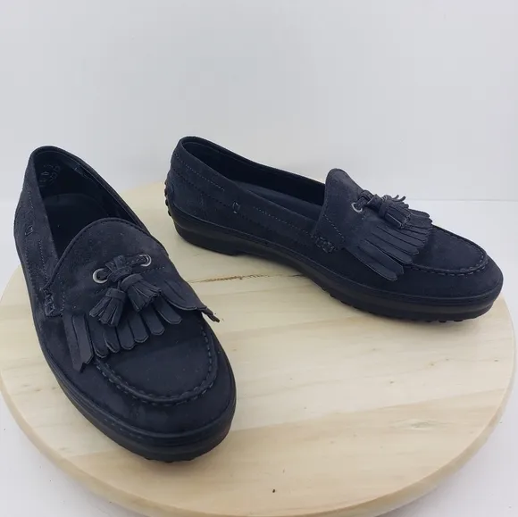 Tod's Women's Suede Fringe and Tassel Driving Loafer Slip On Shoe Size 40.5 Gray