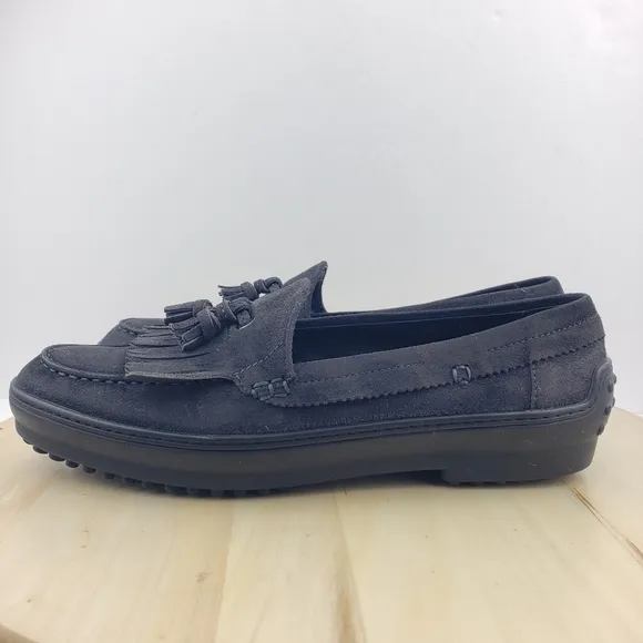 Tod's Women's Suede Fringe and Tassel Driving Loafer Slip On Shoe Size 40.5 Gray