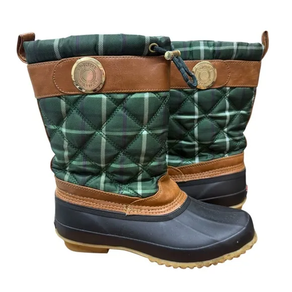 Tommy Hilfiger Arcadia Green Multi Plaid Winter Boots NWOT