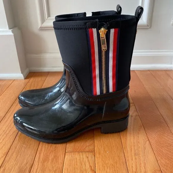 Tommy Hilfiger Womens Frills Rain Boot Zip 8