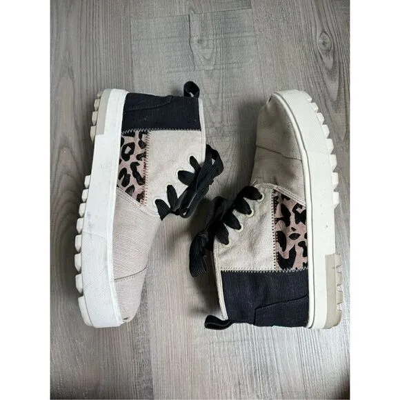 Toms Botas Lug Multi Flocked Leopard Patchwork Boots, Women’s Size 9.5