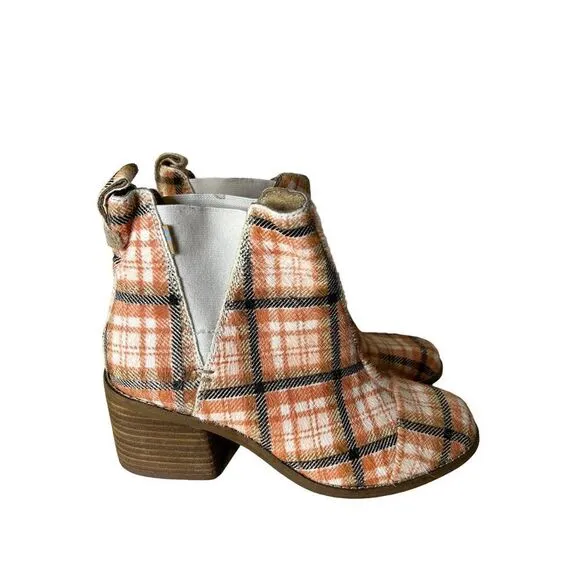 Toms Esme Women Sz 6 Ankle Boots Chelsea Plaid Suede Cow Hair