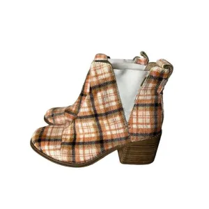 Toms Esme Women Sz 6 Ankle Boots Chelsea Plaid Suede Cow Hair