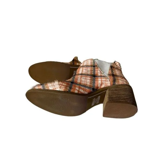 Toms Esme Women Sz 6 Ankle Boots Chelsea Plaid Suede Cow Hair