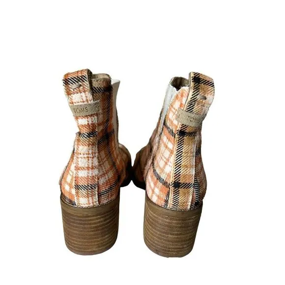 Toms Esme Women Sz 6 Ankle Boots Chelsea Plaid Suede Cow Hair