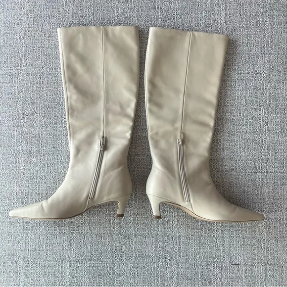 Tony Bianco Vixon Knee High Leather Boots Vanilla Cream Square Toe Low Heel 6.5
