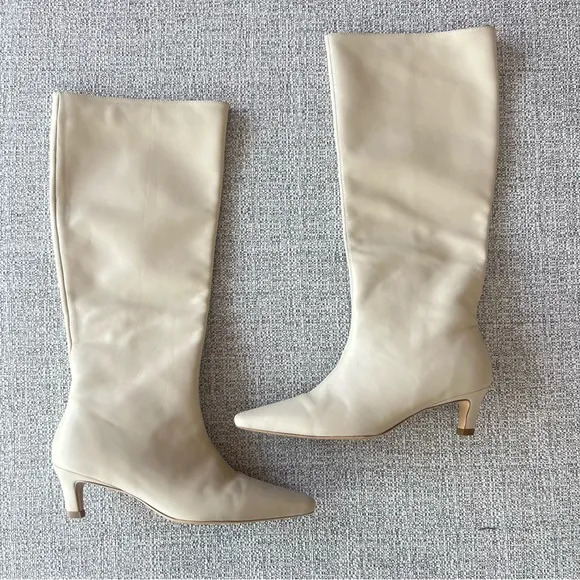 Tony Bianco Vixon Knee High Leather Boots Vanilla Cream Square Toe Low Heel 6.5
