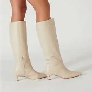 Tony Bianco Vixon Knee High Leather Boots Vanilla Cream Square Toe Low Heel 6.5