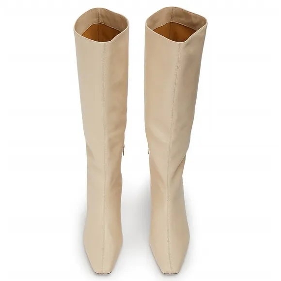Tony Bianco Vixon Knee High Leather Boots Vanilla Cream Square Toe Low Heel 6.5