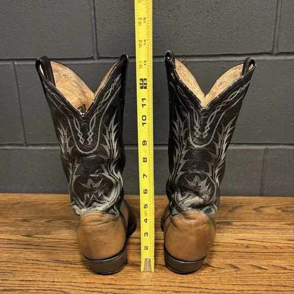 Tony Lama 6700 2 Tone Brown Black Leather Western Boots Made In USA Men’s 11 D