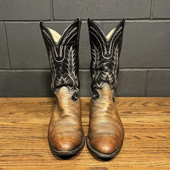 Tony Lama 6700 2 Tone Brown Black Leather Western Boots Made In USA Men’s 11 D