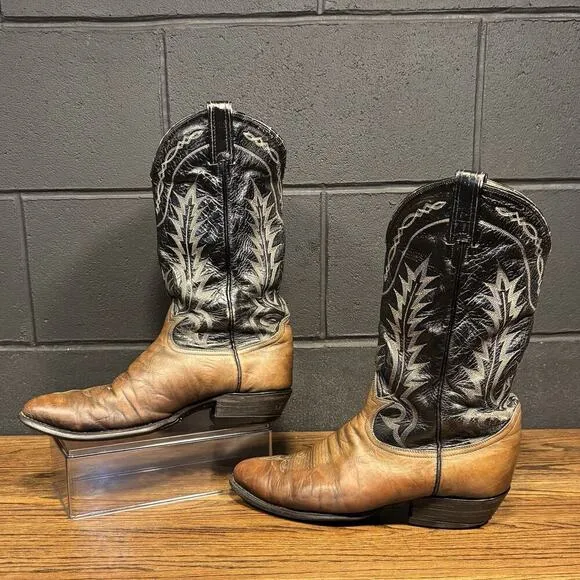 Tony Lama 6700 2 Tone Brown Black Leather Western Boots Made In USA Men’s 11 D