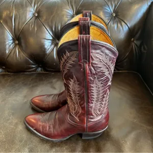 Tony Lama Men’s Burgundy Leather Cowboy Boots size 9.5 D (Extra Large)