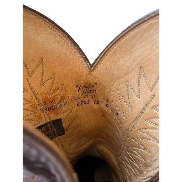 Tony Lama 6243 Brown Cowboy Boots Lizard Toe size 9.5 10 B Men’s