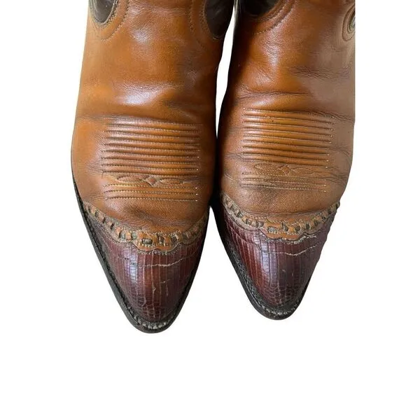 Tony Lama 6243 Brown Cowboy Boots Lizard Toe size 9.5 10 B Men’s