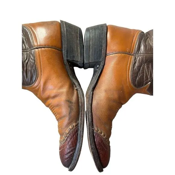 Tony Lama 6243 Brown Cowboy Boots Lizard Toe size 9.5 10 B Men’s