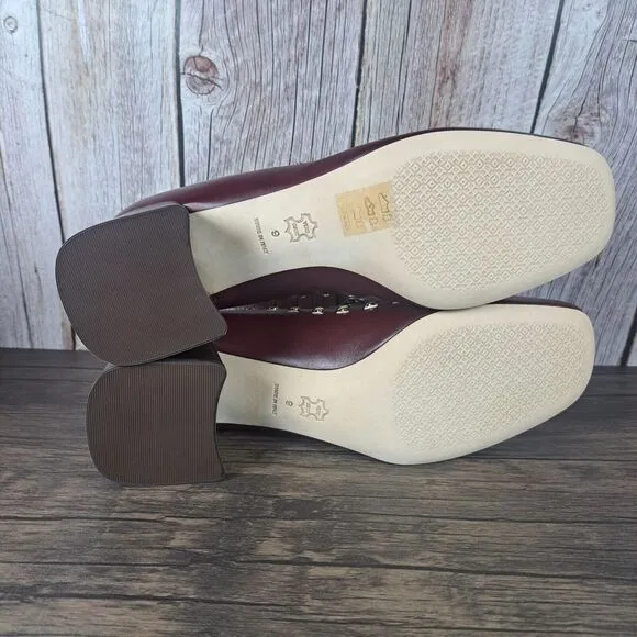 Tory Burch 55mm Studded Loafer Block Heel Slip On Women's Sz 9 Royal Burgundy