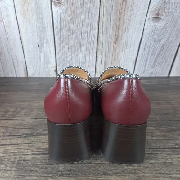 Tory Burch 55mm Studded Loafer Block Heel Slip On Women's Sz 9 Royal Burgundy