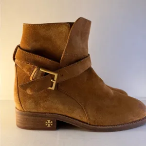 Tory Burch Brooke Ankle Bootie Natural Suede Tan Riding Booties Women Size 5