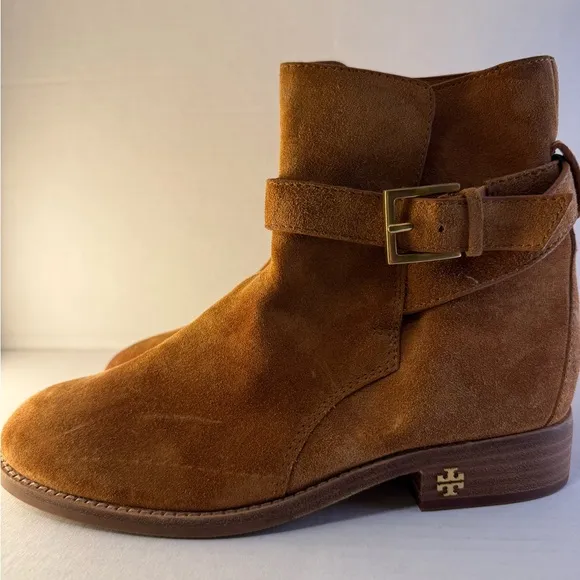 Tory Burch Brooke Ankle Bootie Natural Suede Tan Riding Booties Women Size 5